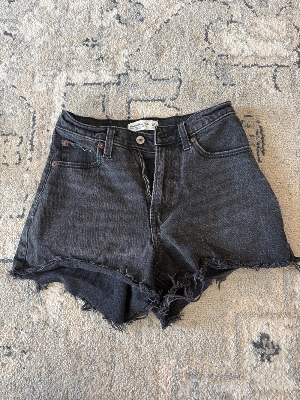Abercrombie & Fitch Black Frayed High-Rise Denim Shorts